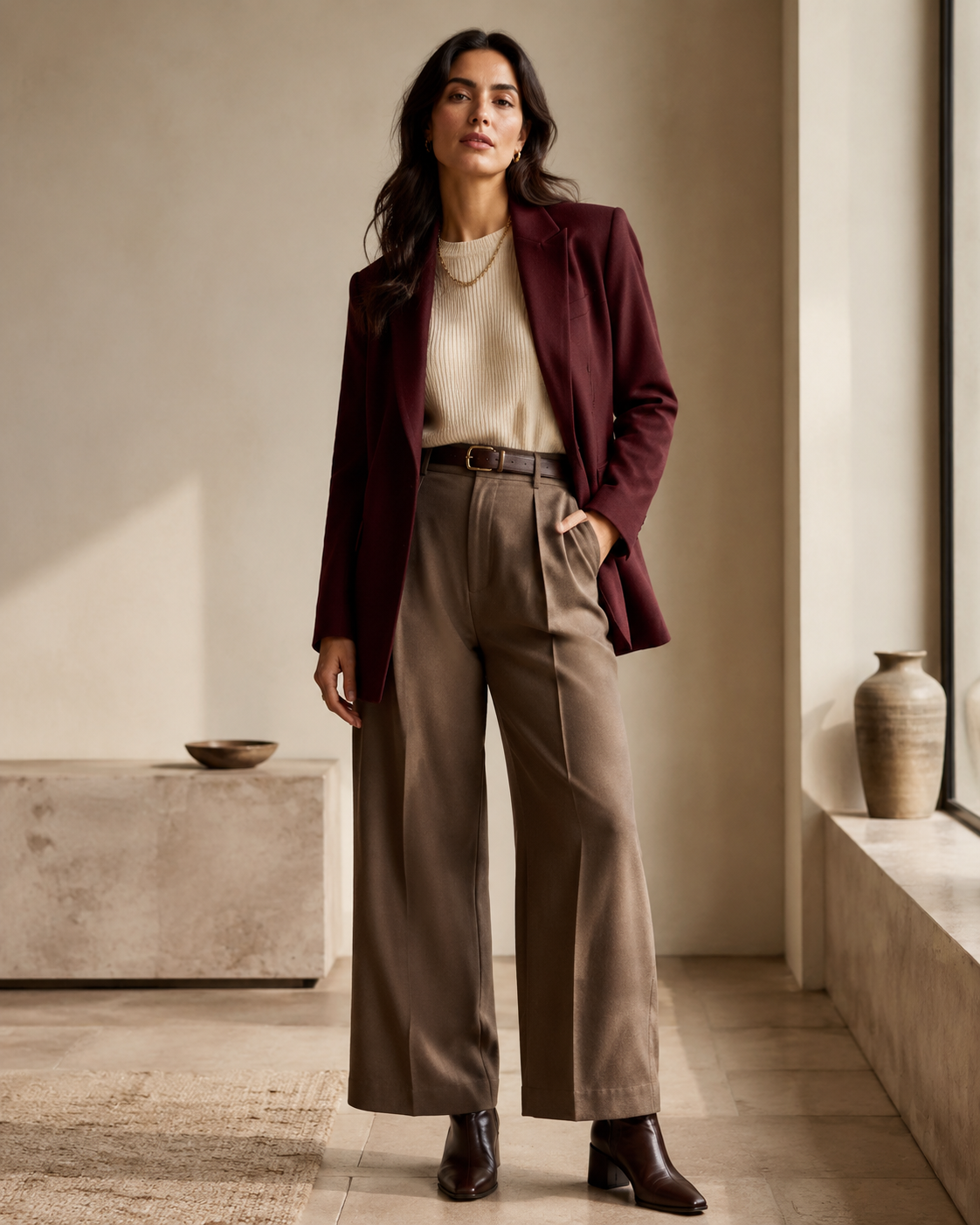 Camille, an adult digital model wearing London smart casual